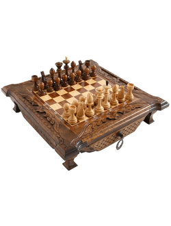 Шахматы резные в ларце с ящиками, от мастера Карена Халеяна