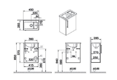 Модуль с квадратной раковиной, Vitra Root, 45 см, с дверцей, кордоба, правосторонний, 68065