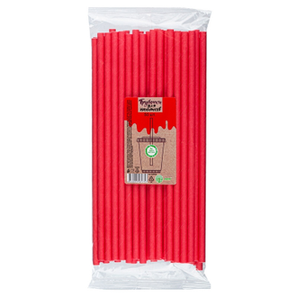 Трубочки для коктейля бумажные сплошные красные в пленке (50 штук в упаковке)