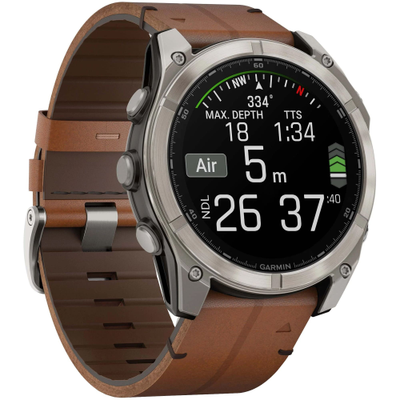 Часы Garmin Fenix 8 -51mm AMOLED Sapphire Bare Titanium / Black / Chestnut Leather Band