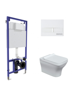 Комплект BERGES: инсталляция NOVUM кнопка L1 белая, унитаз Strati Rimless, сидение дюропласт Strati Slim SO