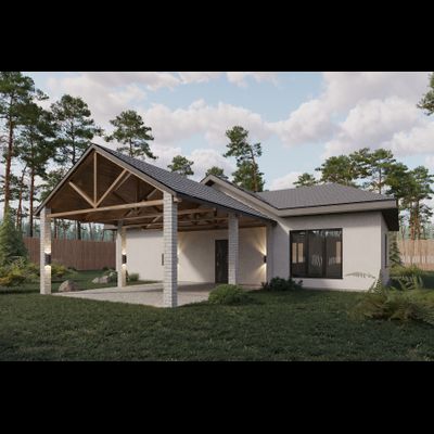 Одноэтажный дом с двумя спальнями 106.45м² + парковка с навесом 42.45 м²(S47)