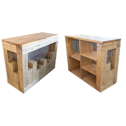 Тучков шоп. Торговое оборудование. Ресепшн. Стойка-ресепшен из дерева и металлической сетки