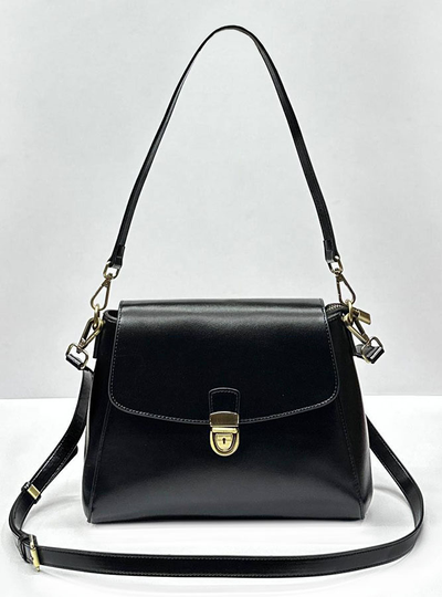 (АРТИКУЛ: 10027/42) СУМКА ЖЕНСКАЯ, НЕБОЛЬШАЯ, НАТУРАЛЬНАЯ ГЛАДКАЯ КОЖА, ЧЕРНАЯ, С ДВУМЯ ПЛЕЧЕВЫМИ РЕМНЯМИ