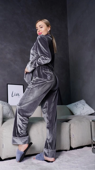 Пижама Виктория Сикрет бархат цвет серый 44