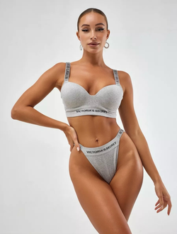 Комплект нижнего белья Виктория Сикрет со стразами спортивный серый