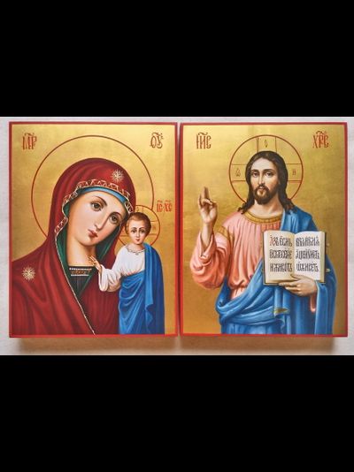 Венчальная пара. Образ Спасителя. Образ пресвятой Божией Матери “Казанская”. Рукописные иконы.