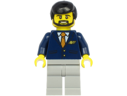 Steward - Male, Black Hair, Dark Blue Suit with Striped Tie, Light Bluish Gray Legs, n/a (cty1190)