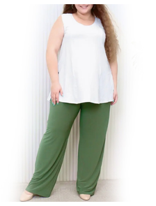 Женские летние прямые широкие брюки арт. 16873-8079 (цвет оливковый) Размеры 62-84