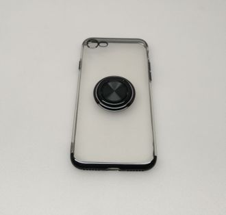 Защитная крышка iPhone 7/8 прозрачная, с черным бампером и кольцом-держателем