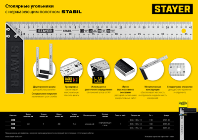 Столярный угольник STAYER 400 мм, Professional