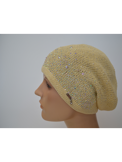 Женский берет желтый стразы