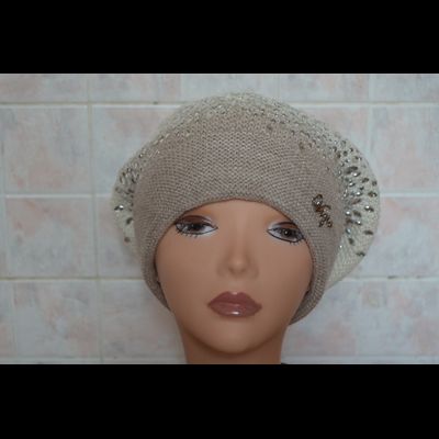 Берет с камнями Сваровски Vizio Италия 5561 бежево - белый