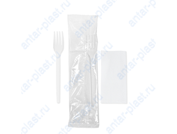 Комплект №2 ЭКОНОМ (вилка столовая белая, салфетка белая)