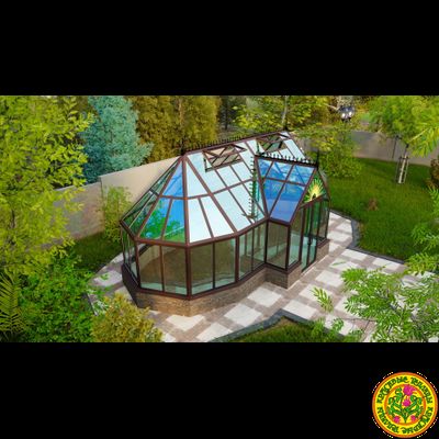 Базовая комплектация теплицы из стекла и алюминия “Байрон” размером 3500 х 9000 мм с холлом 2789 х 705мм.