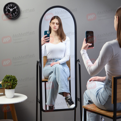 A450B Зеркало напольное в полный рост, ширина 450мм, цвет: черный, на колесах, регулируемый наклон