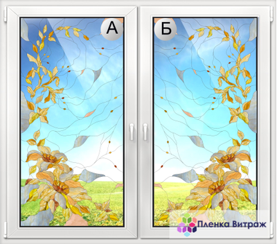 Витражная пленка, витражная пленка самоклеющаяся под заказ,пленочный витраж с цветочным рисунком