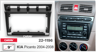 ПЕРЕХОДНАЯ РАМКА ДЛЯ УСТАНОВКИ АВТОМАГНИТОЛЫ CARAV 22-1196, RKIA-FC397 : 9&quot; / 230:220 x 130 mm / KIA Picanto 2004-2008