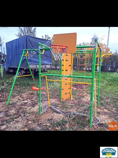 Детский уличный металлический комплекс 7 зеленый-желтый + гнездо 60 см