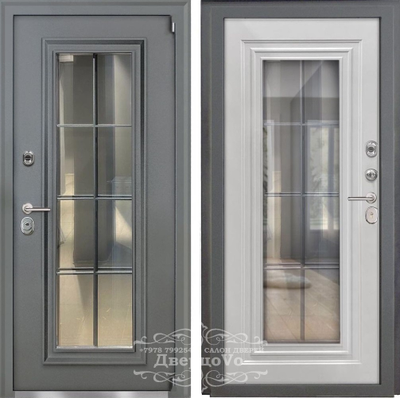 VENMAR (ВЕНМАР). НЕАПОЛЬ 100 мм/ СТАЛЬ 1,8 мм/ С КОВКОЙ ВНУТРИ СТЕКЛОПАКЕТА, МУАР СЕРЫЙ Ral 7016/ БЕЛЫЙ СОФТ