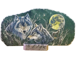 Картина "Волки" на спиле камня змеевик большой размер