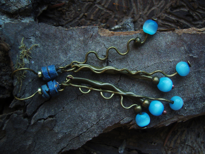 Бохо-серьги с кошачьим глазом "Небесные ручейки"