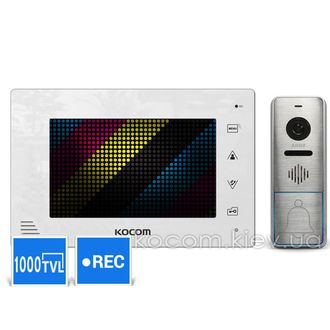 Kocom KCV-A374SD white + AVP-05 browm комплект видеодомофона с памятью
