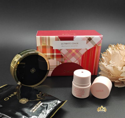 O'HUI ULTIMATE COVER Mesh кушон со стойким сатиновым покрытием тон 01 светлый беж 15гр, 1 зап. блок, в подарок бальзам липсерин