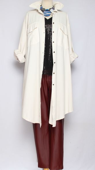 Платье-рубашка Бохо "Вельвет клёпки " белое до р.54