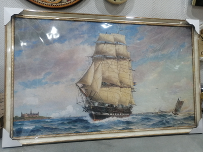 картина в раме 60 х 100 см Jacob Hägg - Norrköping utanför Kronborgs slott vid Helsingör