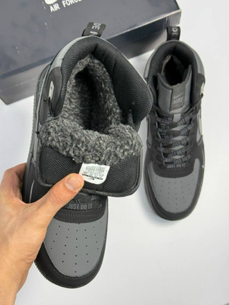 Nike Air Force 1 Mid Grey Black  Зимние