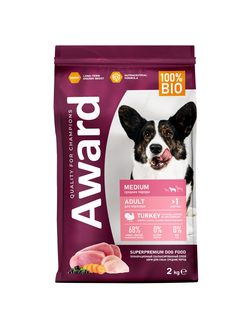 AWARD (Авард) сухой корм для собак средних пород, Индейка, Курица 2 кг