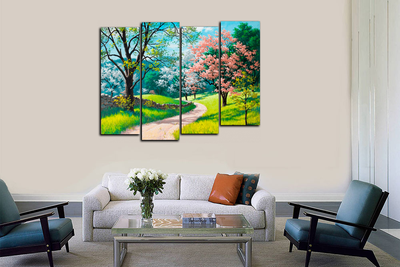 Модульная картина "Светлая тропинка. Сакура"