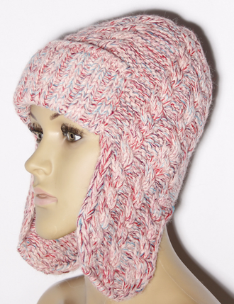 Шапка женская ушанка "Косички меланж" 11590  джинс, розовая, бордо, чёрная, малина, жёлтая, бирюза, пудра, голубая