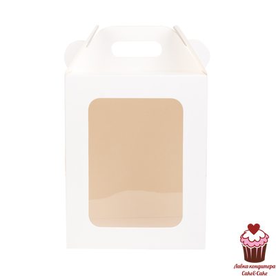 Коробка для торта 16х16х20 Белая с окном (загрузка спереди)