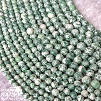 Лиственит горная порода, шары 6,1-6,5/8,8-8,9/10-10,6 мм, цена за нить 38 см