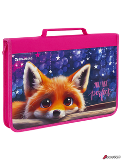 Папка на молнии BRAUBERG А4 с ручкой, с органайзером, 1 отделение, «Cute fox». 272217