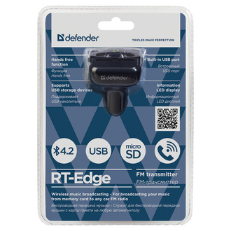 FM-трансмиттер DEFENDER RT-Edge, Bluetooth, USB 2.0, micro SD, черный, 68012