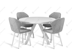 Стол RONDO 120 со стеклом белый optiwhite / белый + 4 стула Моника серый 38 / белый купить в Алуште