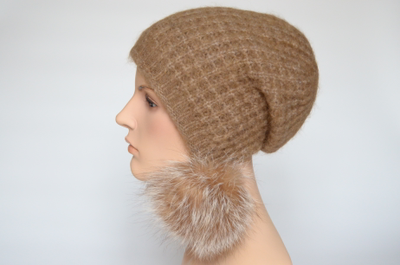 Коричневая шапка капор с помпонами для женщин Vizio Италия 6188 РР 66