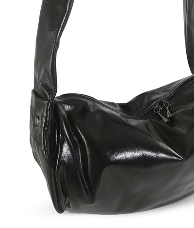 (АРТИКУЛ: 9702/1/5) СУМКА-МЕШОК ЖЕНСКАЯ, БОЛЬШАЯ, НАТУРАЛЬНАЯ КОЖА С ГЛЯНЦЕМ, ЧЕРНАЯ, ЧЕРЕЗ ПЛЕЧО