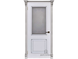 Дверь межкомнатная - Багет 32, Патина серебро эмаль белая остекленная