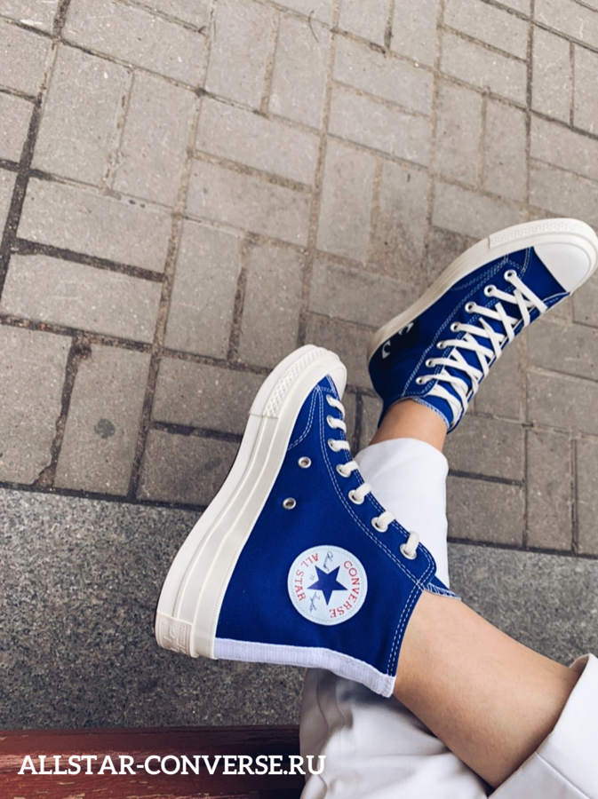 кеды Converse Play Comme Des Garçons синие высокие мужские