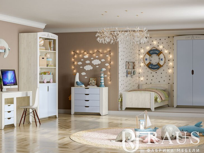 Детская БУКВА - Шкаф многофункциональный / Дуб Крафт Белый / Ниагара Софт