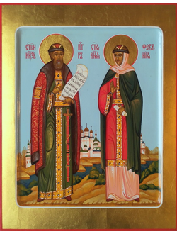 Петр и Феврония Муромские, Святые Чудотворцы. Рукописная икона. 22х28см.