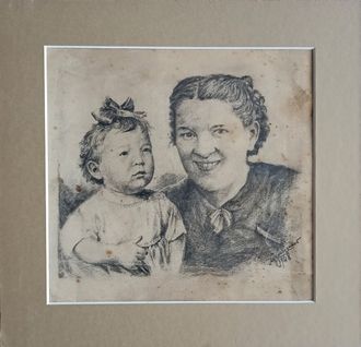 "Мама с дочкой" бумага карандаш 1948 год