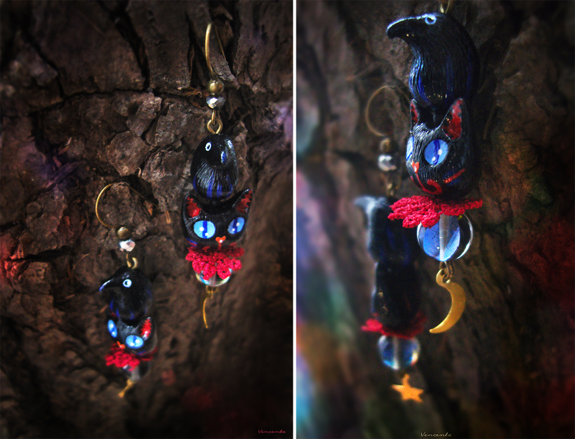 Необычные серьги с чёрными котами и воронами в стиле аниме "Служба доставки Кики", Миядзаки