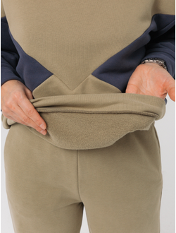 Худи  колорблок хлопковый велюр (оливковый)