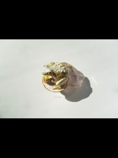 "Солнечная лягушка", фэнтезийное кольцо с кварцем