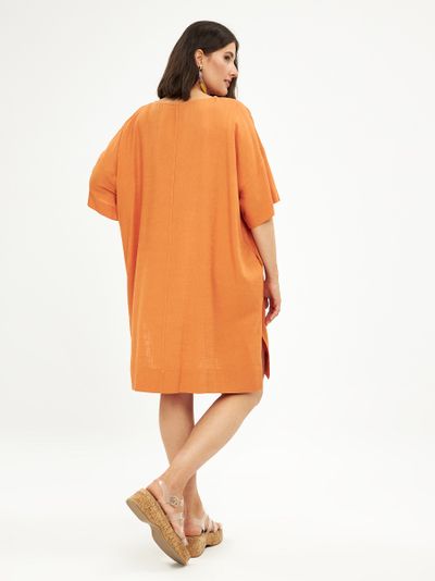 Платье из льна на лето в цвете терракот